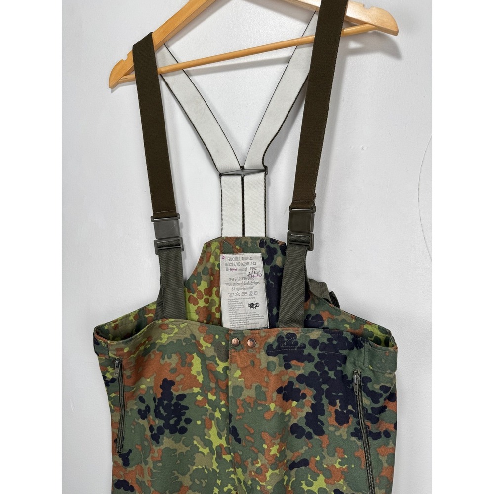 VTG German Military Feuchter Ringelai Camo Waterproof Bib Overalls Green Men 38" - Picture 4 of 8